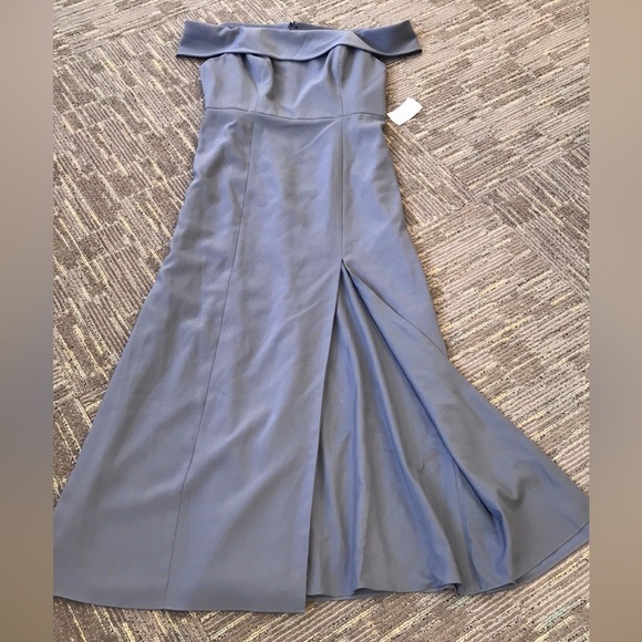 DESSY COLLECTION Silver Stone Blue off shoulder full length dress Size 16 NWT - Picture 12 of 15